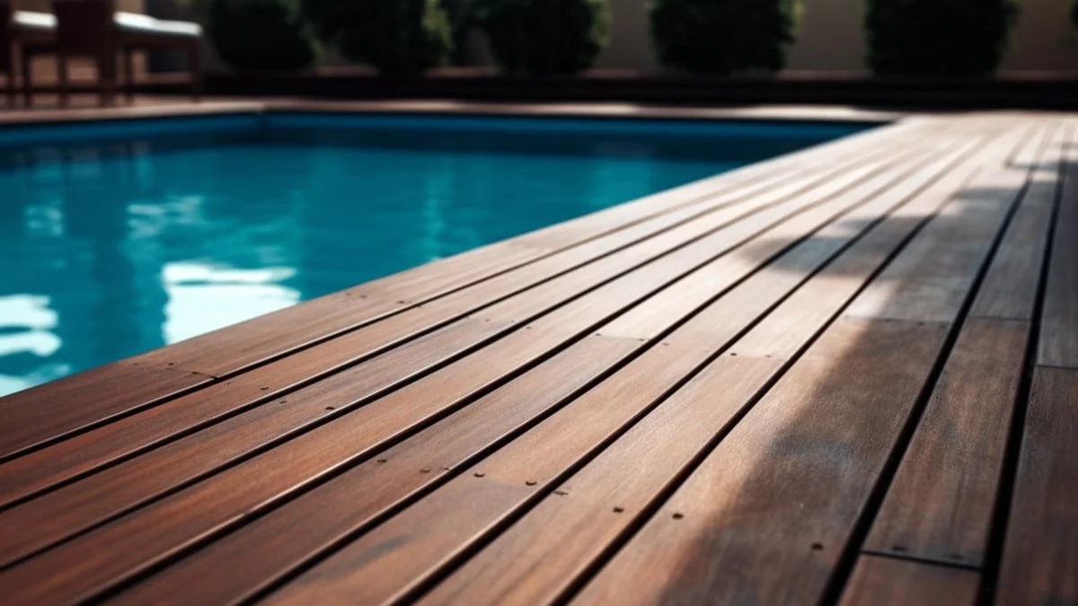 Limpeza de deck de piscina madeira e composto