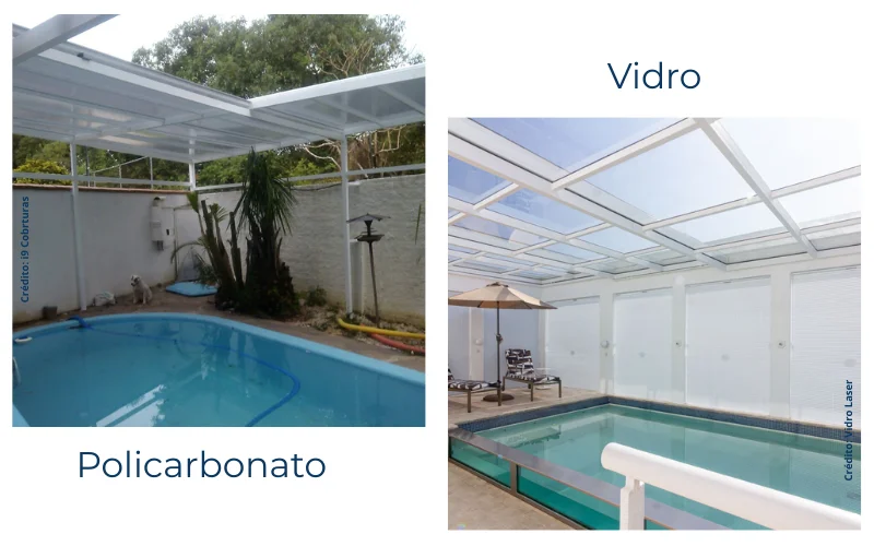 Cobertura retrátil de policarbonato e vidro para piscina